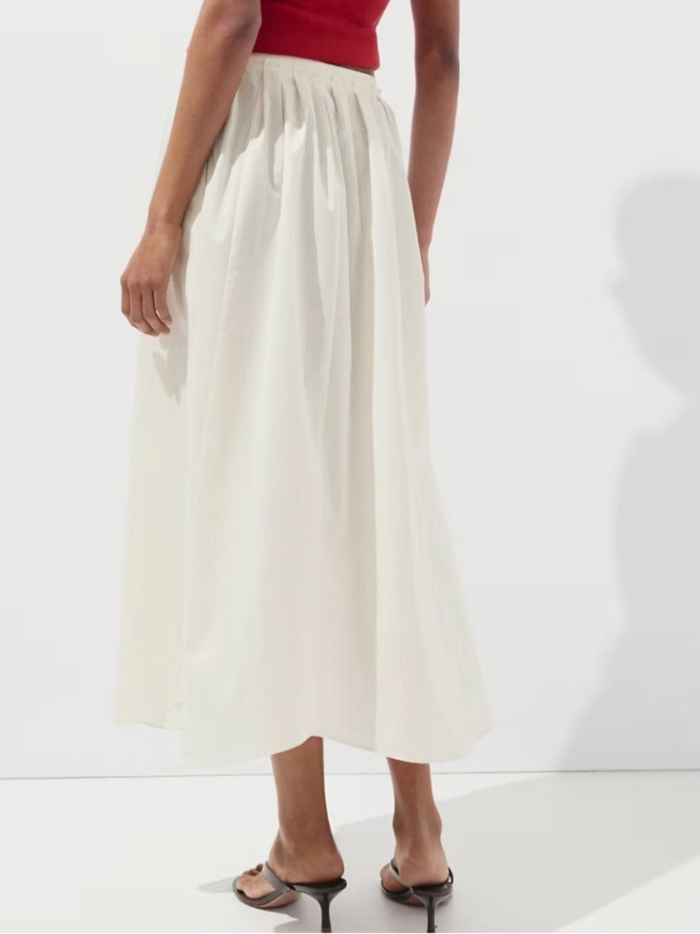 Mango Cream Pinstripe A-Line Midi Skirt STRIPED COTTON A-LINE SKIRT 7781 - Picture 4 of 5